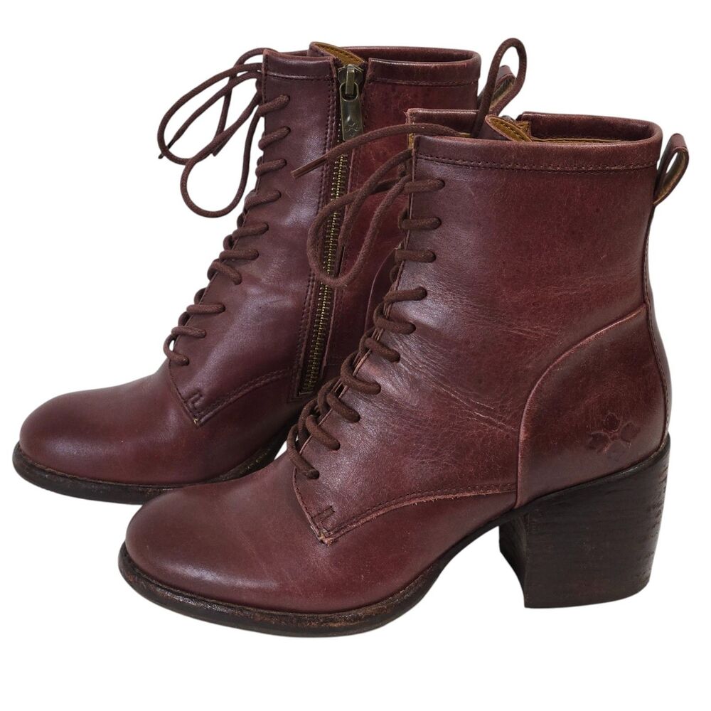 Patricia Nash Sicily midi Ankle Boots Sz 6M Merlot Lace Up Leather‎  2.5" heel